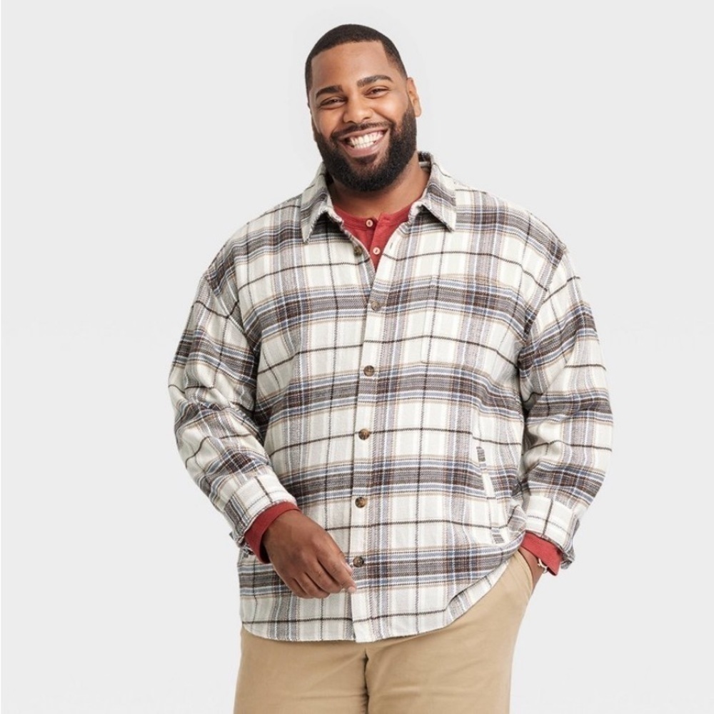 Big & Tall Heavyweight Long Sleeve Flannel Button-Down Shirt - Goodfellow new